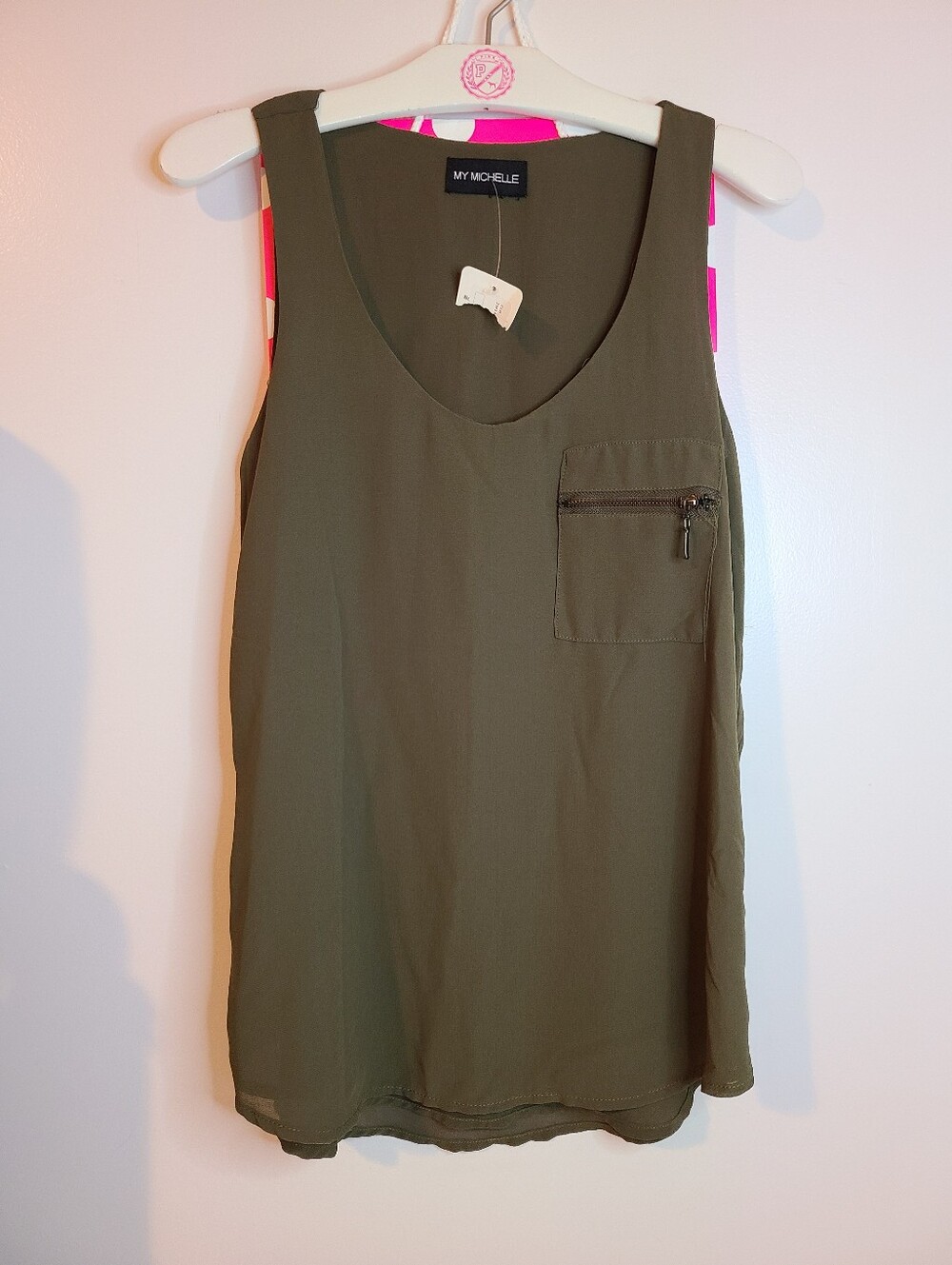 My Michelle Olive Green Chiffon Zipper Tank Size XS